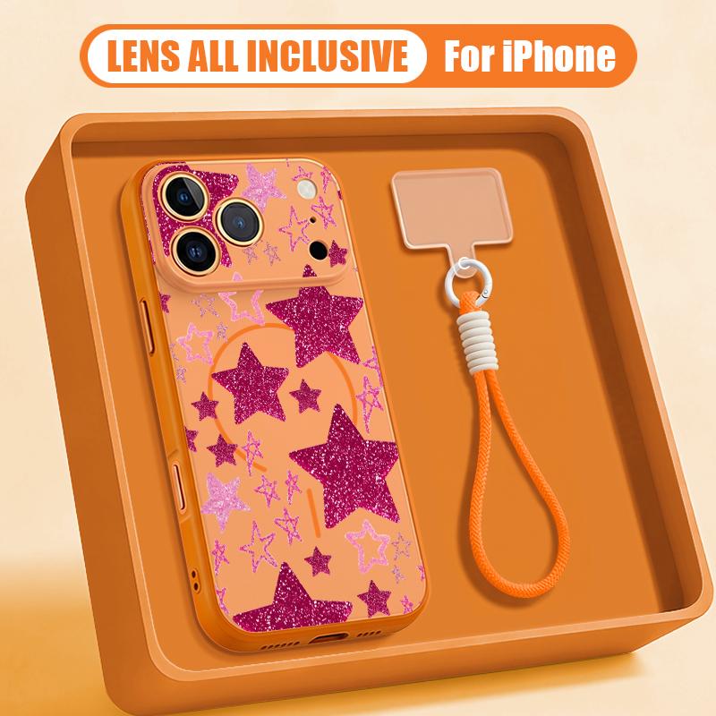 Colorful Stars Print Hand Strap Case For iPhone 17 Pro Max Hybrid TPU+PC Magnetic For Magsafe Matte Cover For iPhone 16 15 14 13 Pro Max