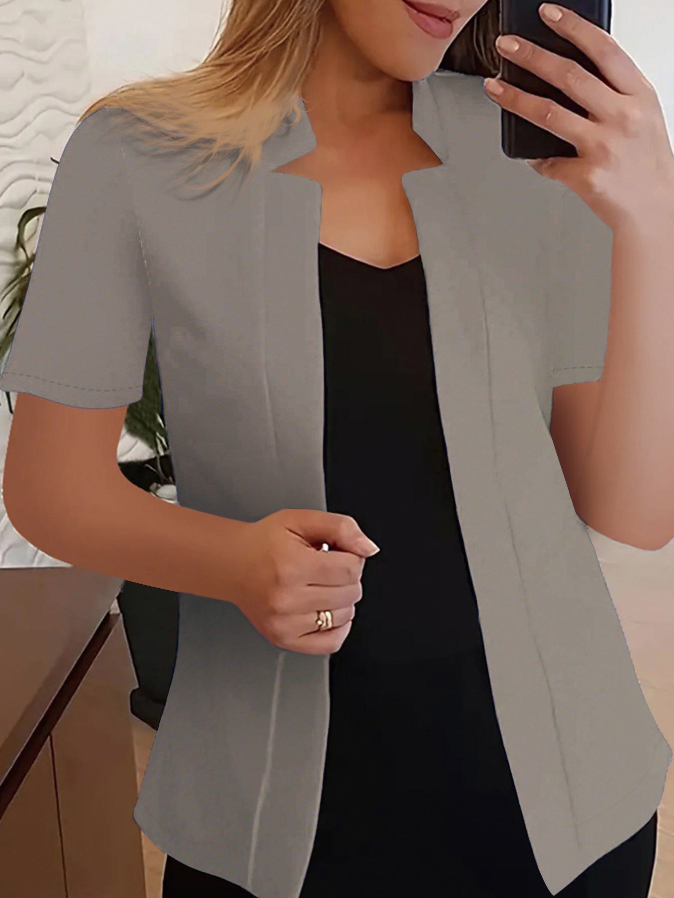 

2024 Новый кардиган с воротником-стойкой и короткими рукавами, пиджак, топ, костюм XXXL серый