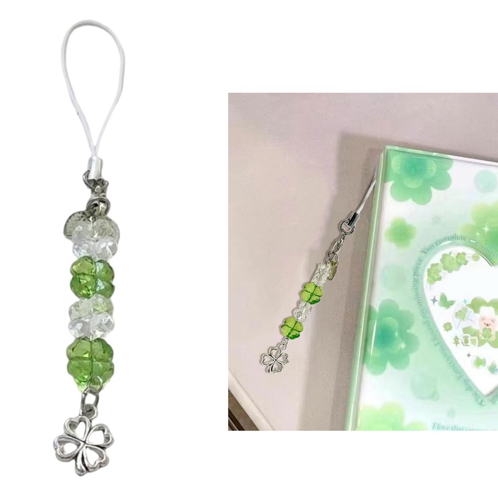 Handcrafted Beaded Four Leaf Clover Phone Charm Fashion Keychain Bag Hanging Accessory for Good Luck and Happiness