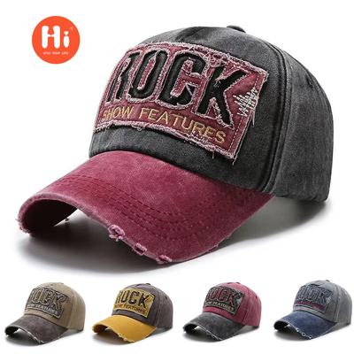 Embroidery Rock Washed Cotton Baseball Cap Men's Splicing Baseball Cap Korean Version