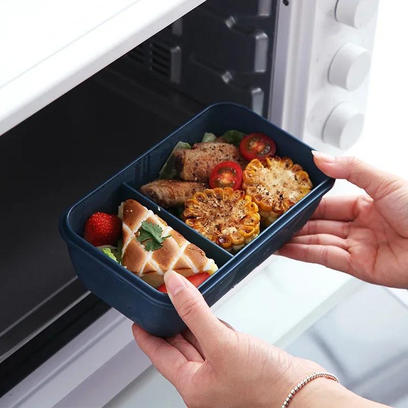 Portable 1100ML Plastic Food Storage Container, Bento Case, Leak - Proof, Microwave Heating, with Chopsticks and Spoons