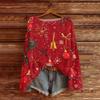 Women's Round Neck Lightweight Sweater Casual Long Sleeve Christmas Print Knit Pullover.
