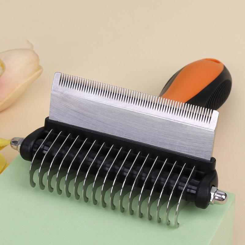 2-in-1 Professional Pet Cat Hair Remover Fur Knot Cutter Durable Stainless Pet Deshedding Brush Dogs Grooming Shedding Supplies