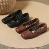 Fashion Niche Vintage Pleated Square Toe Women's Lace-Up Block Heel Shoes