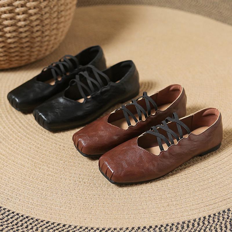 Fashion Niche Vintage Pleated Square Toe Women's Lace-Up Block Heel Shoes