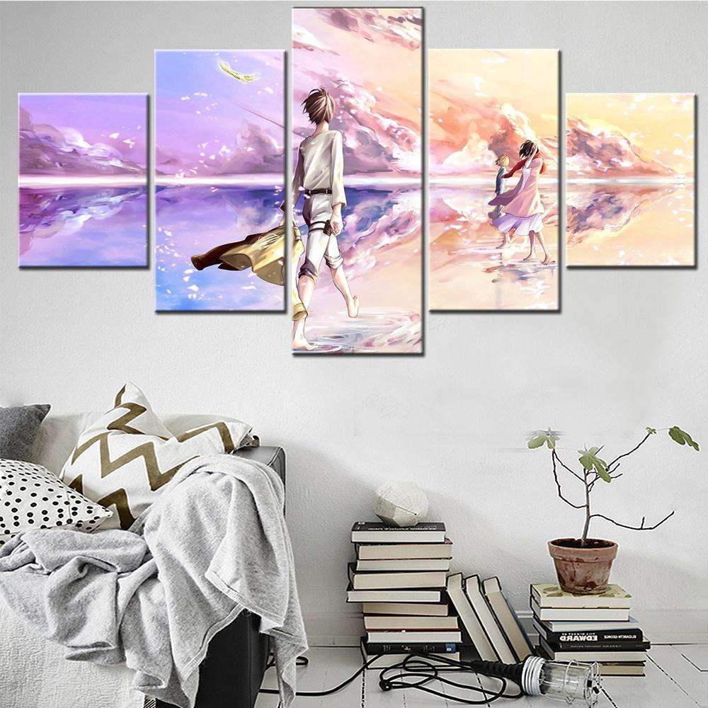 5 Stück Leinwand Wandkunst Poster Malerei Animation Attack on Titan Tapete Bild Druck Heimdekoration Für Wohnzimmer Kunstwerk