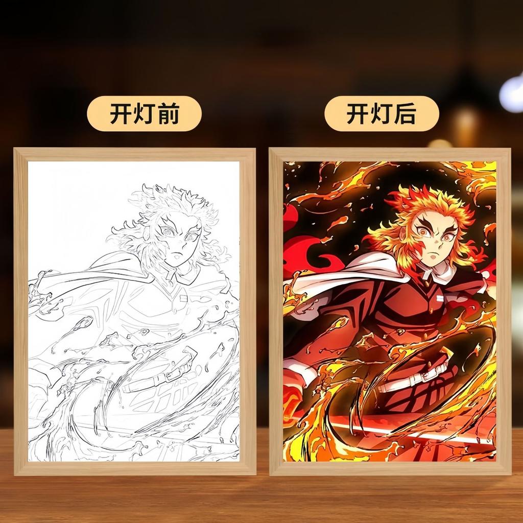 23cm/9.06in Demon Slayer Light Painting Cartoon LED Anime Peripherals Acrylic Lamp Room Decoration Birthday Gift Desktop Display