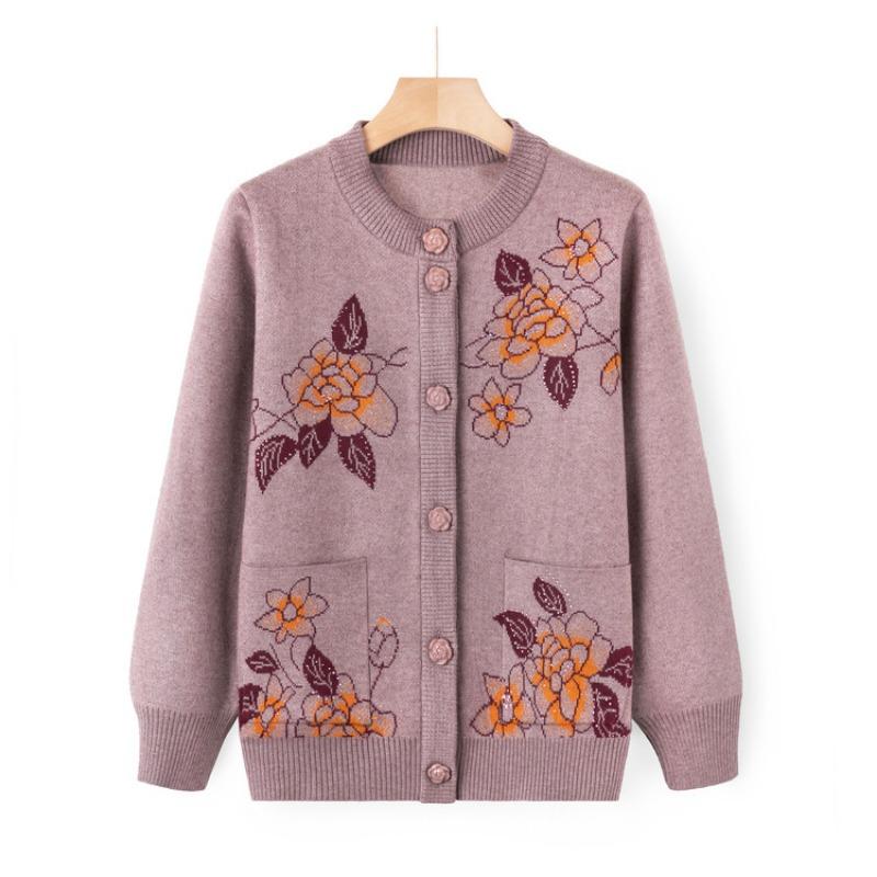 Mamas neue Strickjacke medium alte Frau Herbst Strickpullover alte Frau Freizeit Oberteil Oma Strickjacke