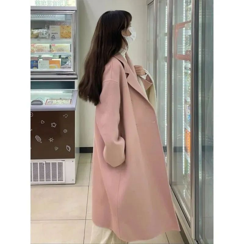 Autumn Winter New Fashion Turn-down Collar Long Sleeve Solid Medium Long Styles Trench Women's Clothing Korean Pockets Chic Tops