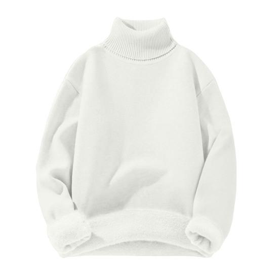 Pánský zesílený rolákový svetr s fleecovou podšívkou, pulovr, hřejivý pletený top s dlouhým rukávem, ležérní volný střih pro domácí kancelář, streetové oblečení