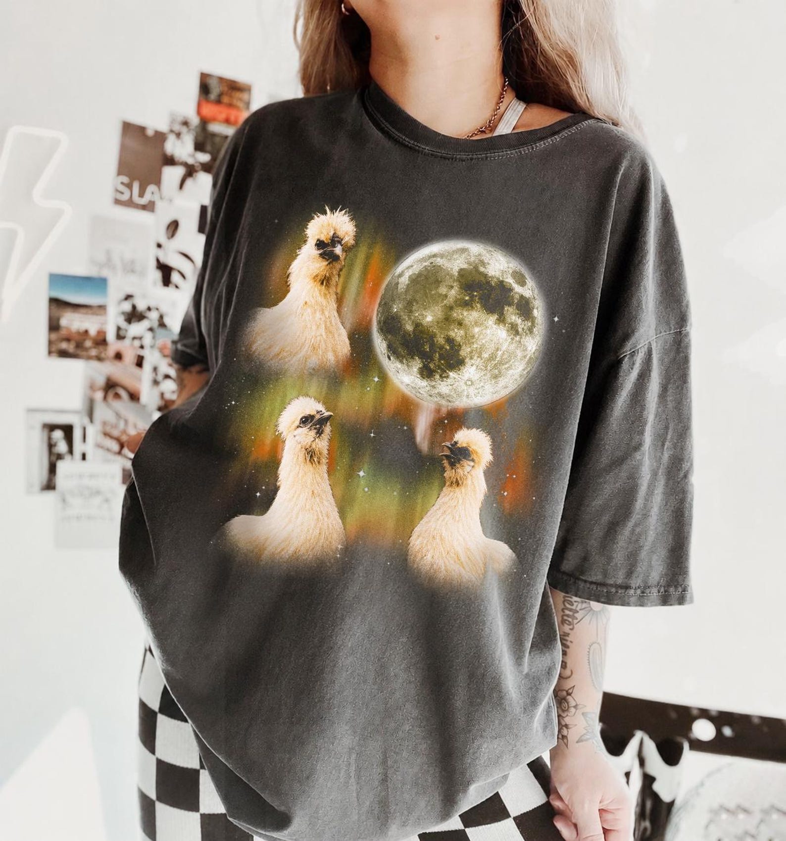 Silkie Chicken T-Shirt For Chicken Lovers, Three Silkies Moon Tee, Comfort Colors Backyard Chicken Shirt, Funny Farm Animal Gift For Her S