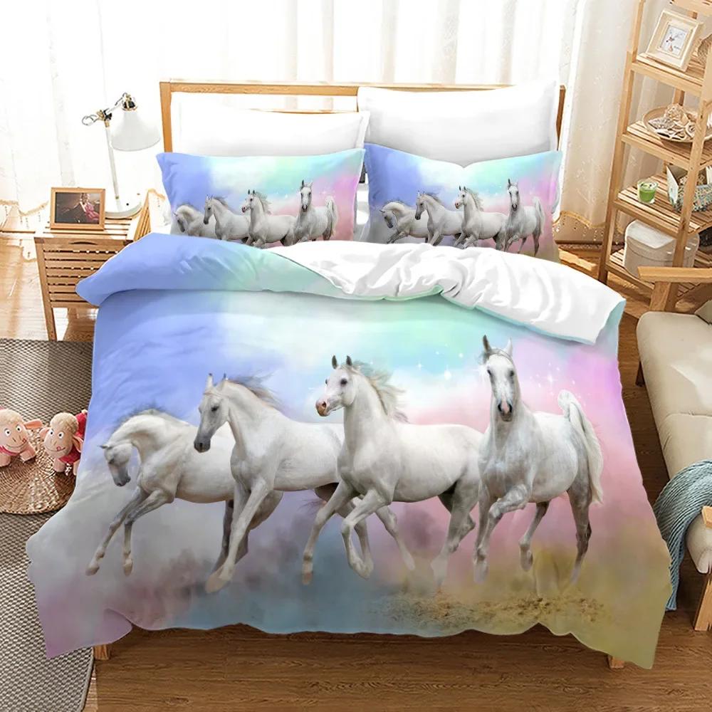 

3d Bedclothes for Rainbow Horse/Four Leaf Clover,Star Horse Zebra Animal Winter Soft Duvet Cover Sets Bedrom Set Cover Home Textile 100*200cm Single