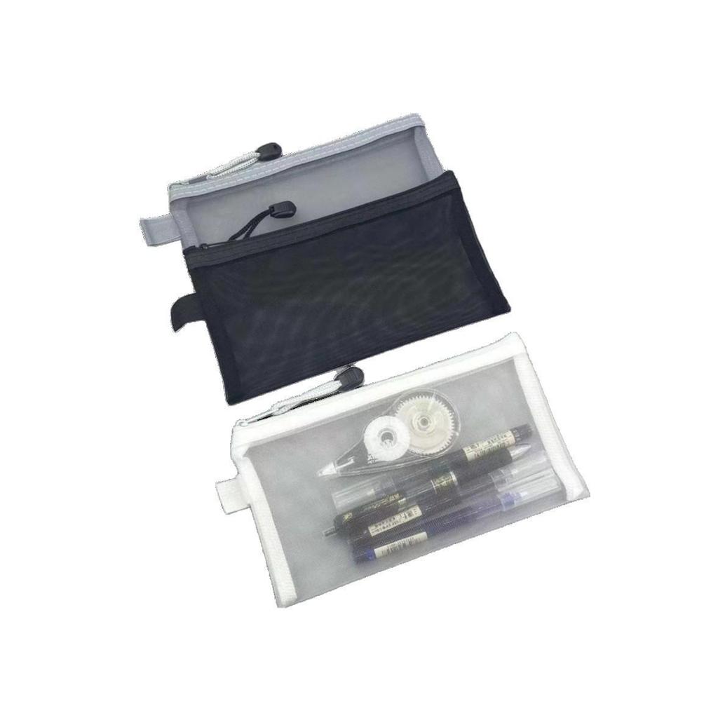 Large Transparent Mesh Pencil Case - Portable Student Zipper Bag for Stationery, Exam Tickets, and Custom Items