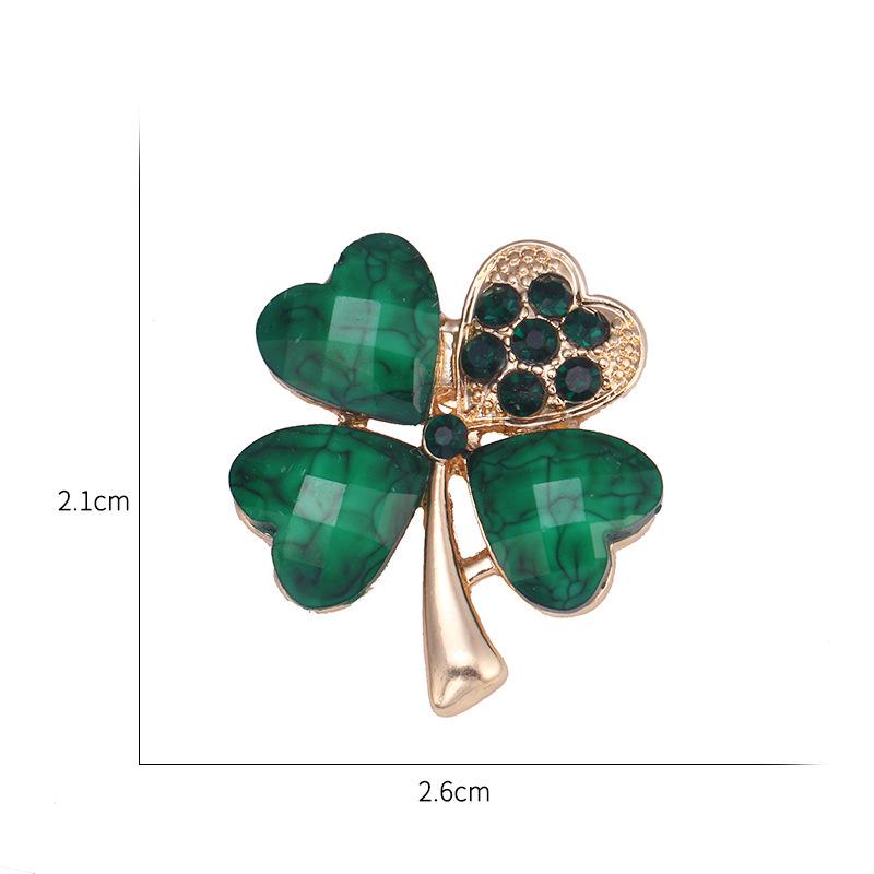 Gold-Plated Acrylic Four-Leaf Clover Brooch Pin Fashion Accessories