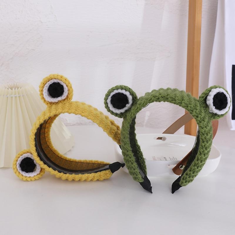 Knitted Animal for Frog Headwear Cartoon Big Eyes Hairband Cute Photo Props Fancy Dress Halloween Cosplay Accessories