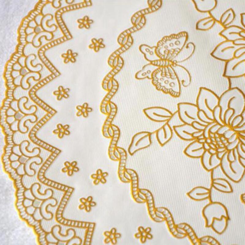 Round PVC Hollow Floral Gold Stamped Placemat