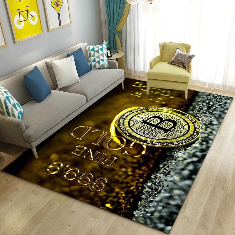 3D Bitcoin Alan Kilim Büyük, Oturma Odası Yatak Odası Kanepe Mutfak Paspas Dekorasyon için Halı Halı, Çocuk Kaymaz Zemin Mat Oyna