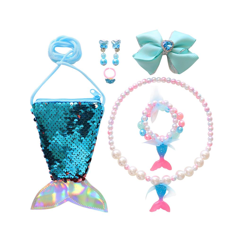 Comerț exterior transfrontalier copii coadă de sirenă fete set colier brățară inel cercei accesorii fetiță