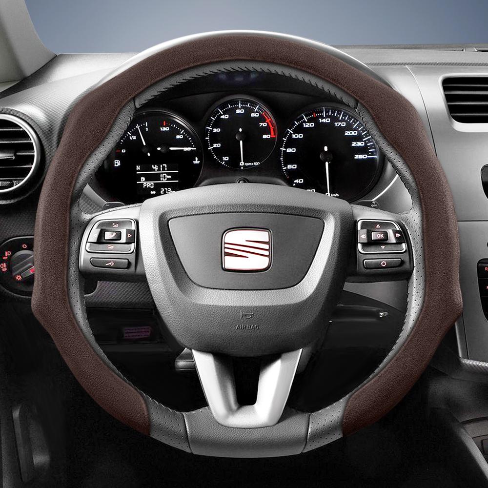 nlcr7 Suitable for Seat Premium Suede Snap-On Steering Wheel Cover, Non-Slip and Durable, Available for Ibiza, Arona, Leon, Leon Sportstourer,