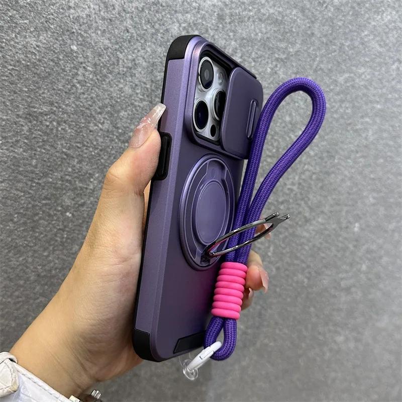 For  Rotating Ring Holder Lanyard Case for For Iphone 16 1 17 Pro Max 17 Air 14 Plus 11 13 12 Wrist Strap Bracket Cover