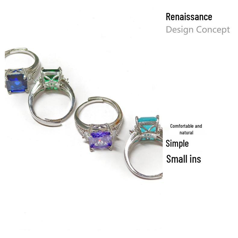 Gesi En Jewelry: European & American Style Gem-Inlaid Open Square Ring for Women