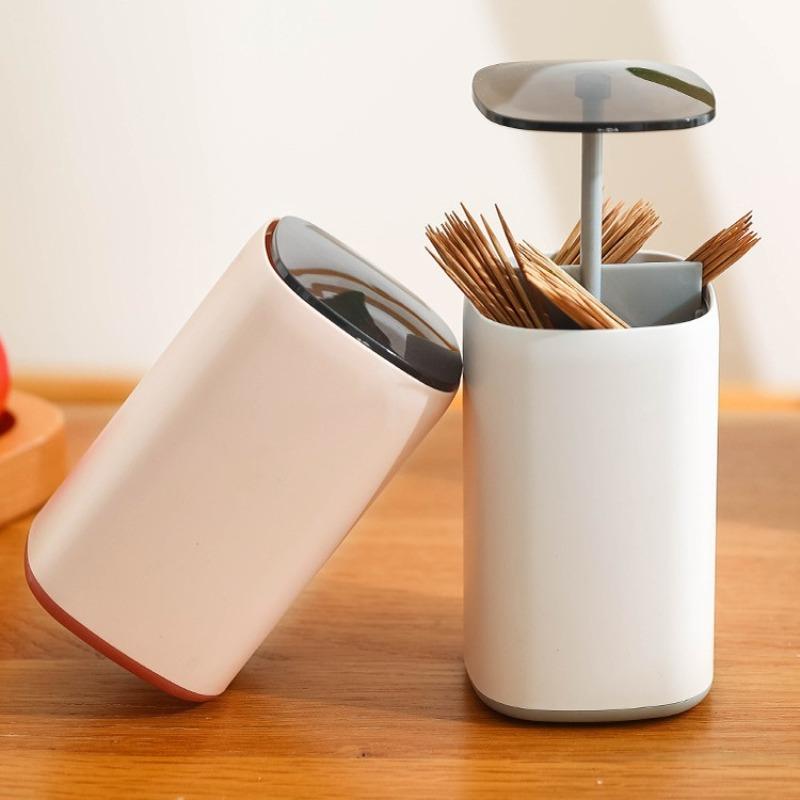 Automatic Push-type Toothpick Box, Dual-purpose Compartmentalized Storage Tube, Four-compartment Toothpick Can