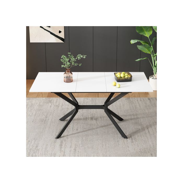 Table à rallonge blanche MUVOE 120–160 × 80 cm, pieds métal noir — 4 à 6 places, plateau MDF