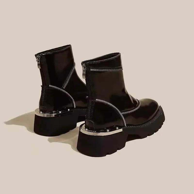 Women's Shoes On Sale Fashion Zipper Women's Boots Winter Round Toe Solid Short Barrel Platform Chunky Heels Ladies Boots