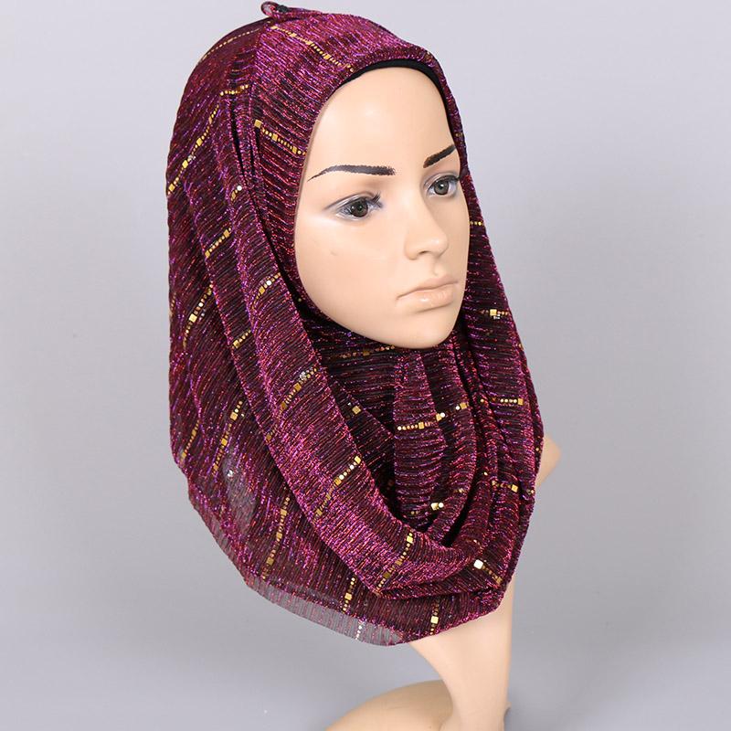 New Shimmer Hijab Shawl Woman Muslim Headscarf Elastic Headband Multicolor Female Islamic Turban Party Tippet Echarpe