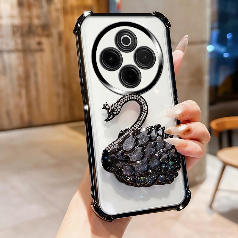 KEYSION Odporne na wstrząsy Platerowane Etui na Telefon dla IQOO Z10 5G Przezroczyste TPU Brokatowe Zdobione Łabędź Podpórka Tylna Pokrywa dla VIVO IQOO Z10 5G
