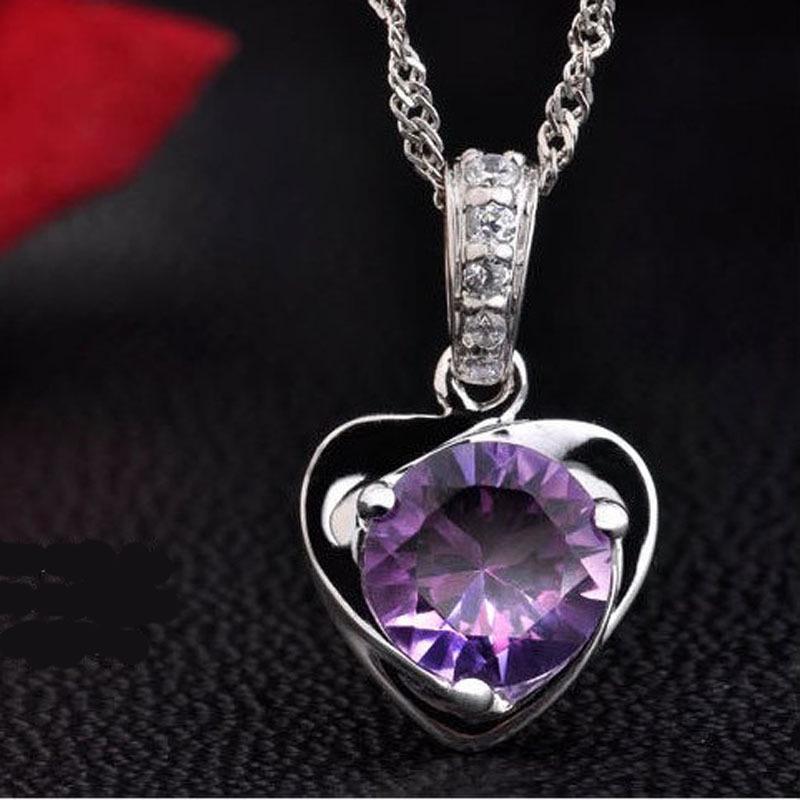Korean Fashion Imitation Silver Zircon Pendant Necklace for Women