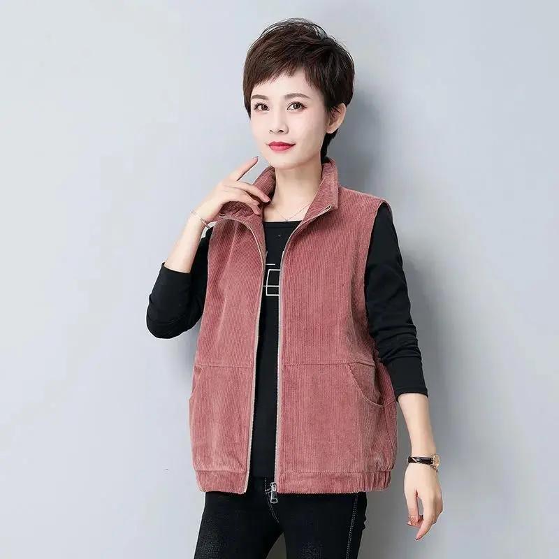 Spring and Autumn Middle-aged and Elderly Waistcoat Women's Large Size Corduroy Outer Wear Vest Sleeveless Jacket Waistcoat