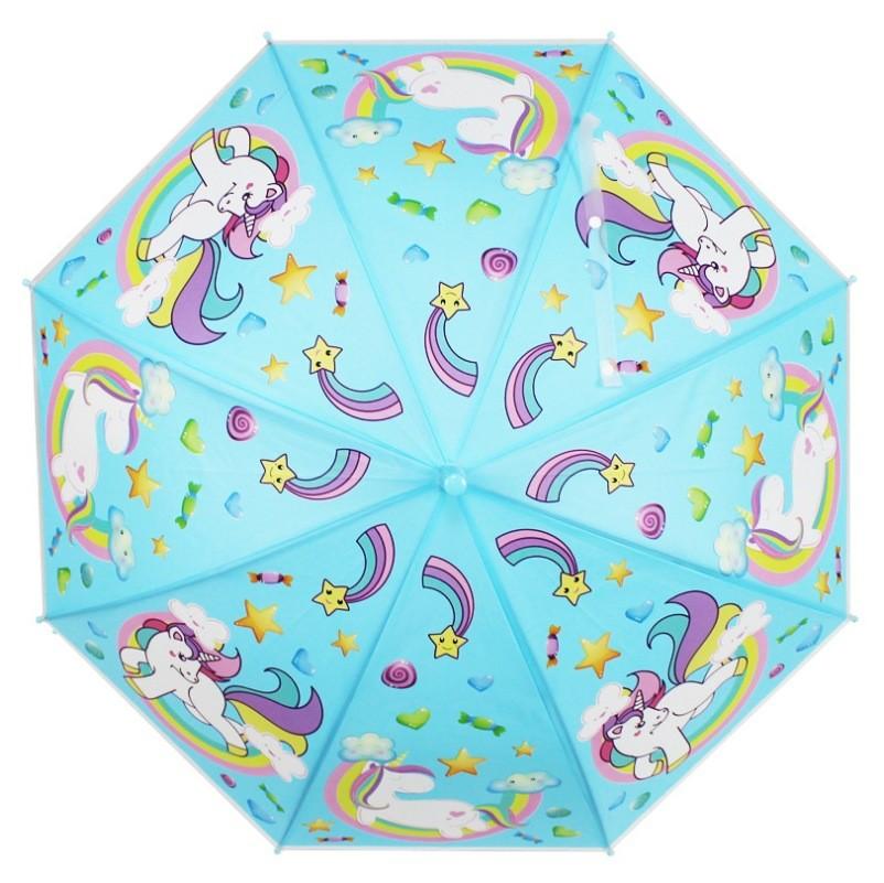 Детский зонт-единорог с открытым стальным каркасом для дождливых дней небесно-голубой