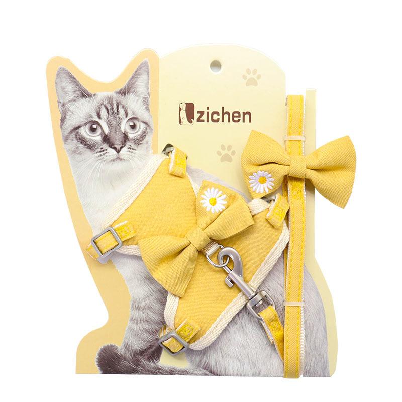 Floral Solid Nylon Dog Harness with I-Shape Bow Tie Summer Walking Leash Set for Chihuahua Medium Yorkie Durable Pet Accessories