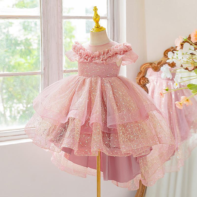 Abito da Bambina Abito Elegante di Alta Gamma Design Ricamo di Pizzo Danza sul Piano Matrimonio Damigella d'Onore