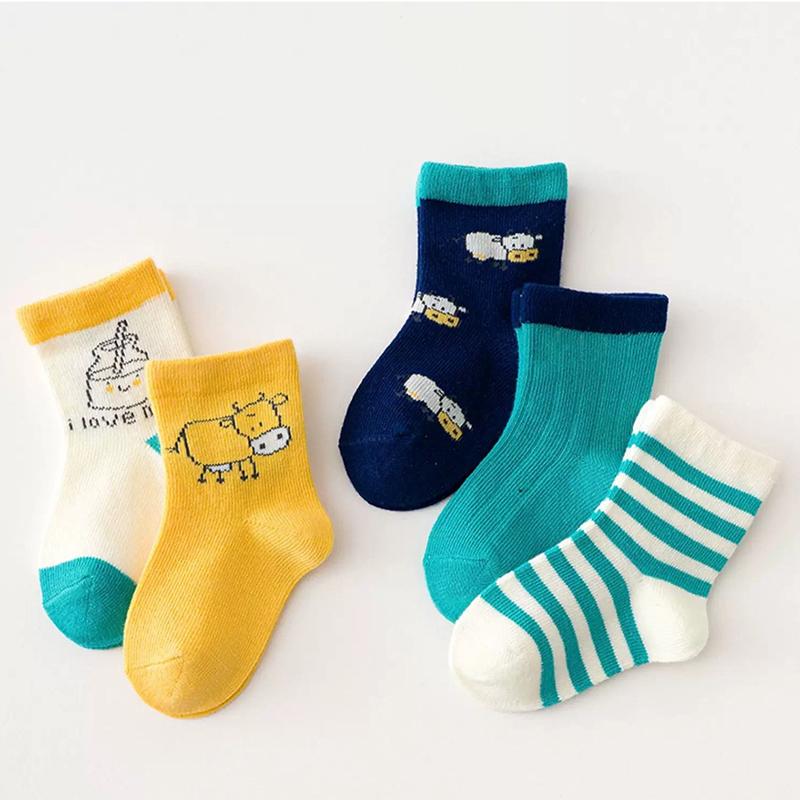 5 párů/lot Dětské ponožky Novorozenci Kojenci Roztomilé Kreslené Série Měkká Bavlna Síťovina Krátké Ponožky Pro 0-24 Měsíců Chlapec Dívka Dětské Ponožky
