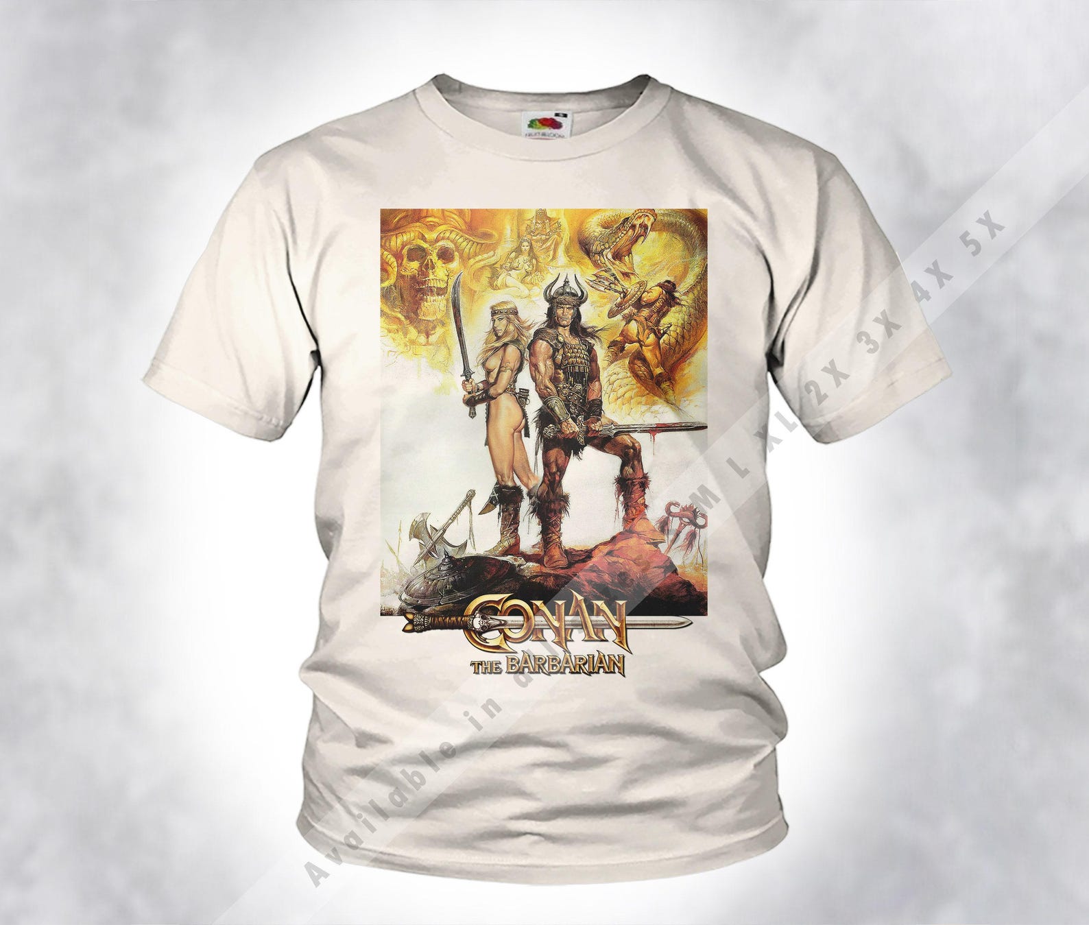 VINTAGE Conan The Barbarian V4 T-Shirt Tee Natural Beige Old Style Men Unisex DTG Print Sizes s m l xl 2x 3x 4x 5x M