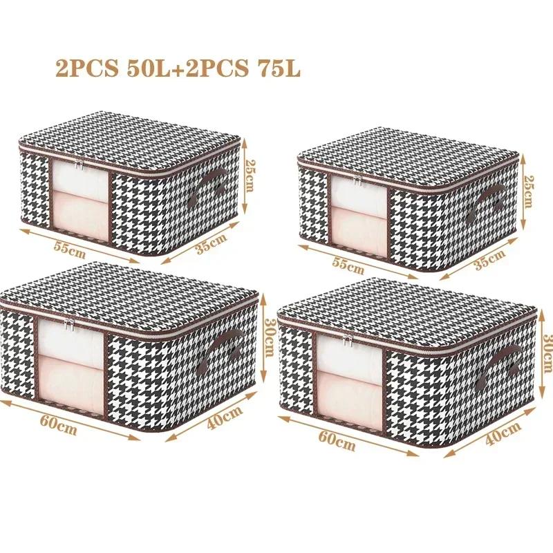 Visible Large Capacity Storage Box Portable Household Clothes Organizer With Handles Foldable Dustproof Quilt Zipper Container