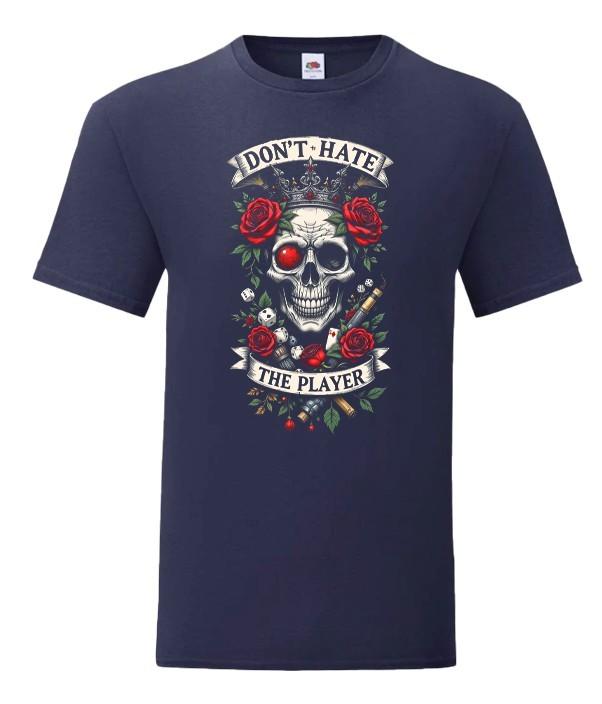 Cotton Tshirt  Dont Hate The Player Gambling Dice  Roses Tattoo Graphic Tee L