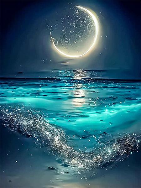 Full Square Round Diamond Painting Moon Landscape Mosaic Seaside Fantasy Embroidery Home Decor