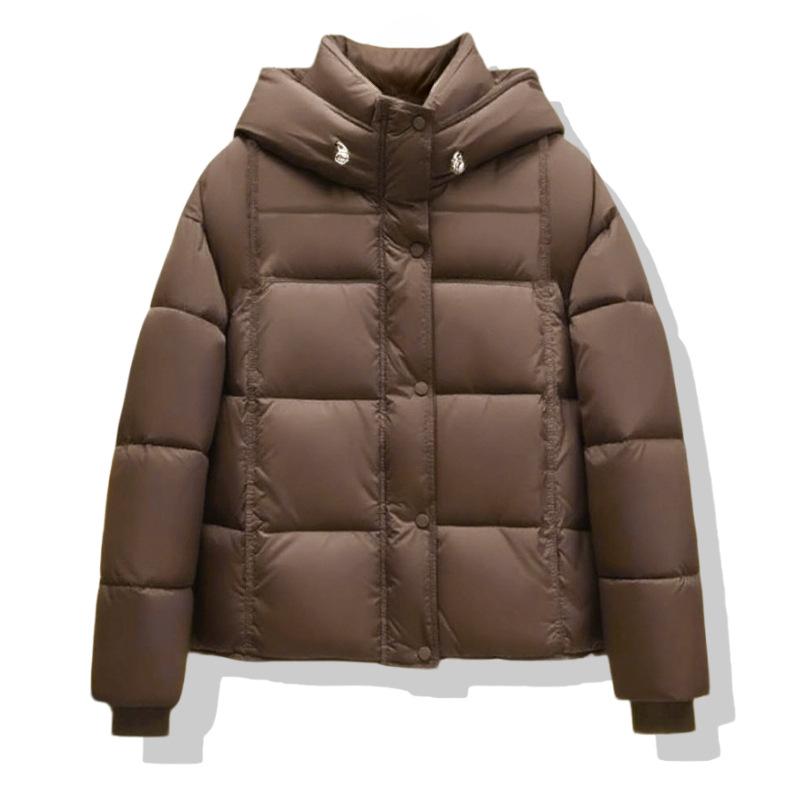 Podzimní a zimní jednobarevná pufovaná krátká volná bunda ve stylu chlebníku s kapucí, zateplená teplou bavlnou