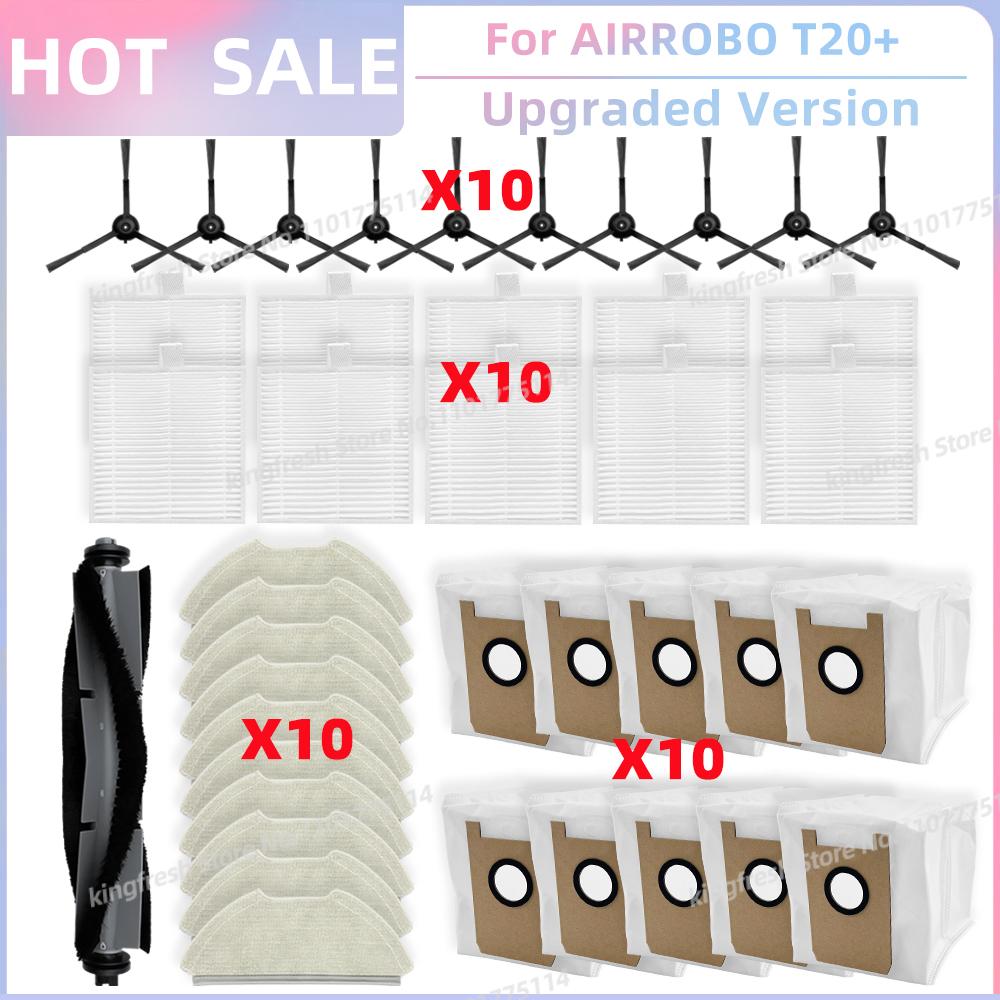 Passend für AIRROBO T20+ / T25+ / T30+ / L40+ / L50+ / L60+ / FIXR T20 Ersatzteile: Hauptwalze, Seitenbürste, Filter, Wischmopp, Tuch, Staubbeutel