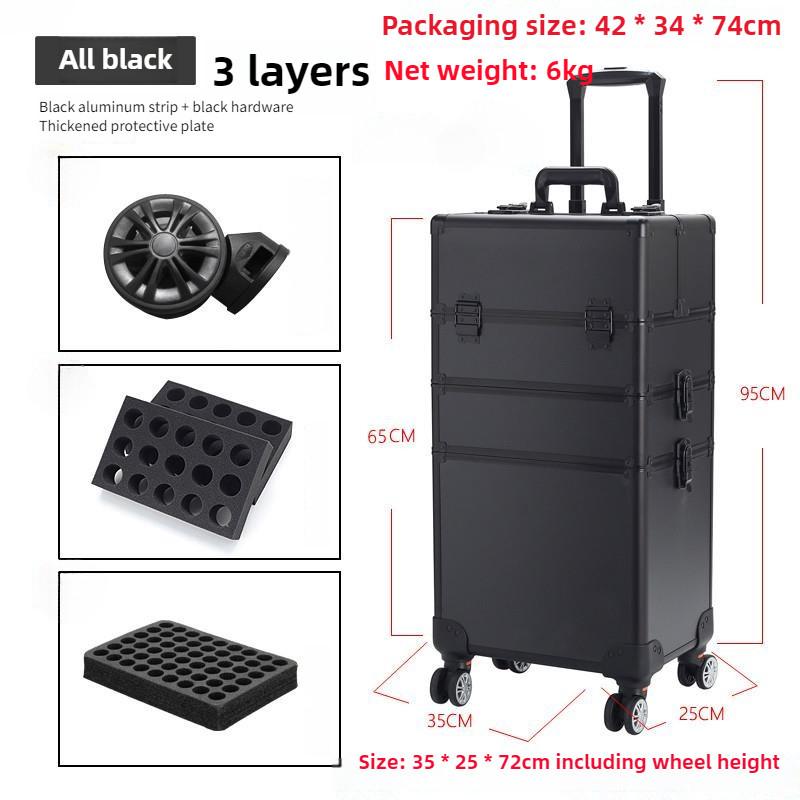 Large Capacity Cosmetic Case Trolley Portable Eyelash Nail Art and Tattoo Embroidery Toolbox Multi-layer Trolley Box