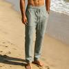 Men's Breathable Sweat Absorbent Solid Color Casual Wide Leg Linen Pants Elastic Waist Drawstring Lightweight Summer Trousers