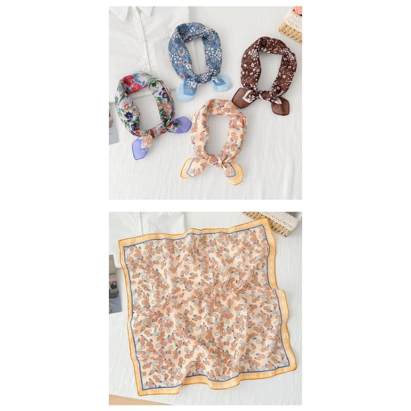 Korean Ins Style Versatile Floral Small Square Scarf For Women