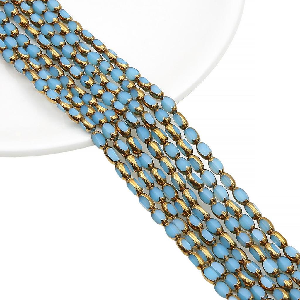 Oval Faceted Gold-Edged Glass Crystal Rice Beads for Jewelry Making