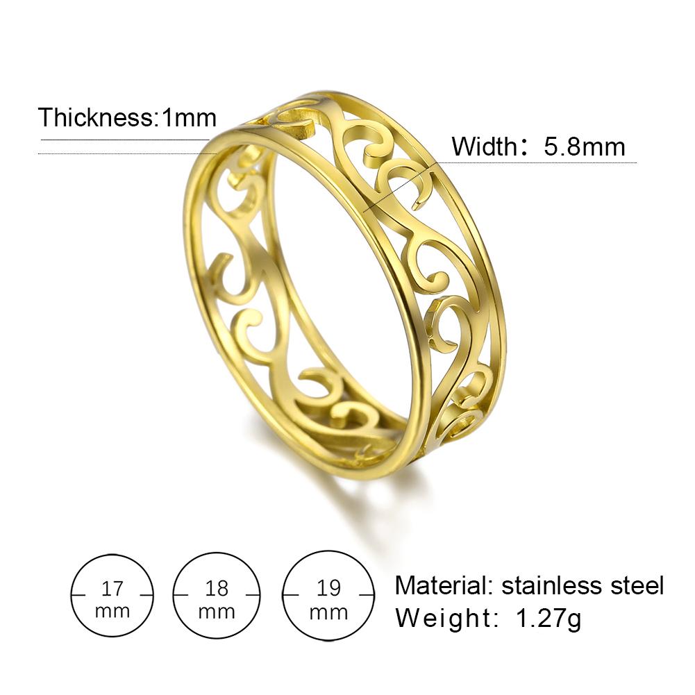 Skyrim Retro Filigree Stainless Steel Ring Cutout Elegant Gold Color Finger Rings Jewelry Wedding Gift for Women Friend