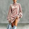 2026 Women's High Collar Golden Velvet Batwing Sweatshirt - European & American Style