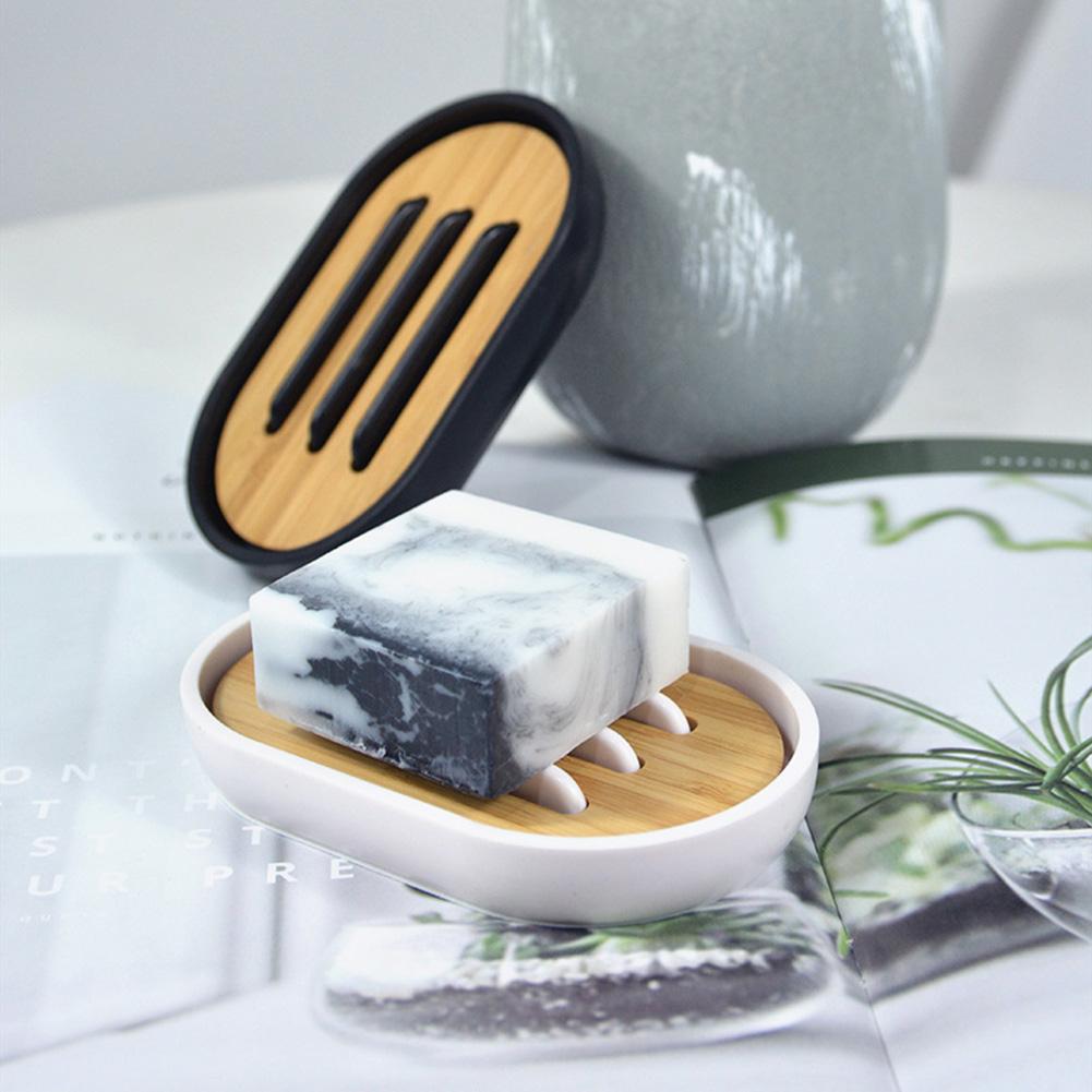 Nature Bamboo Soap Dish Holder Storage Box Container Bathroom Plate with Lid