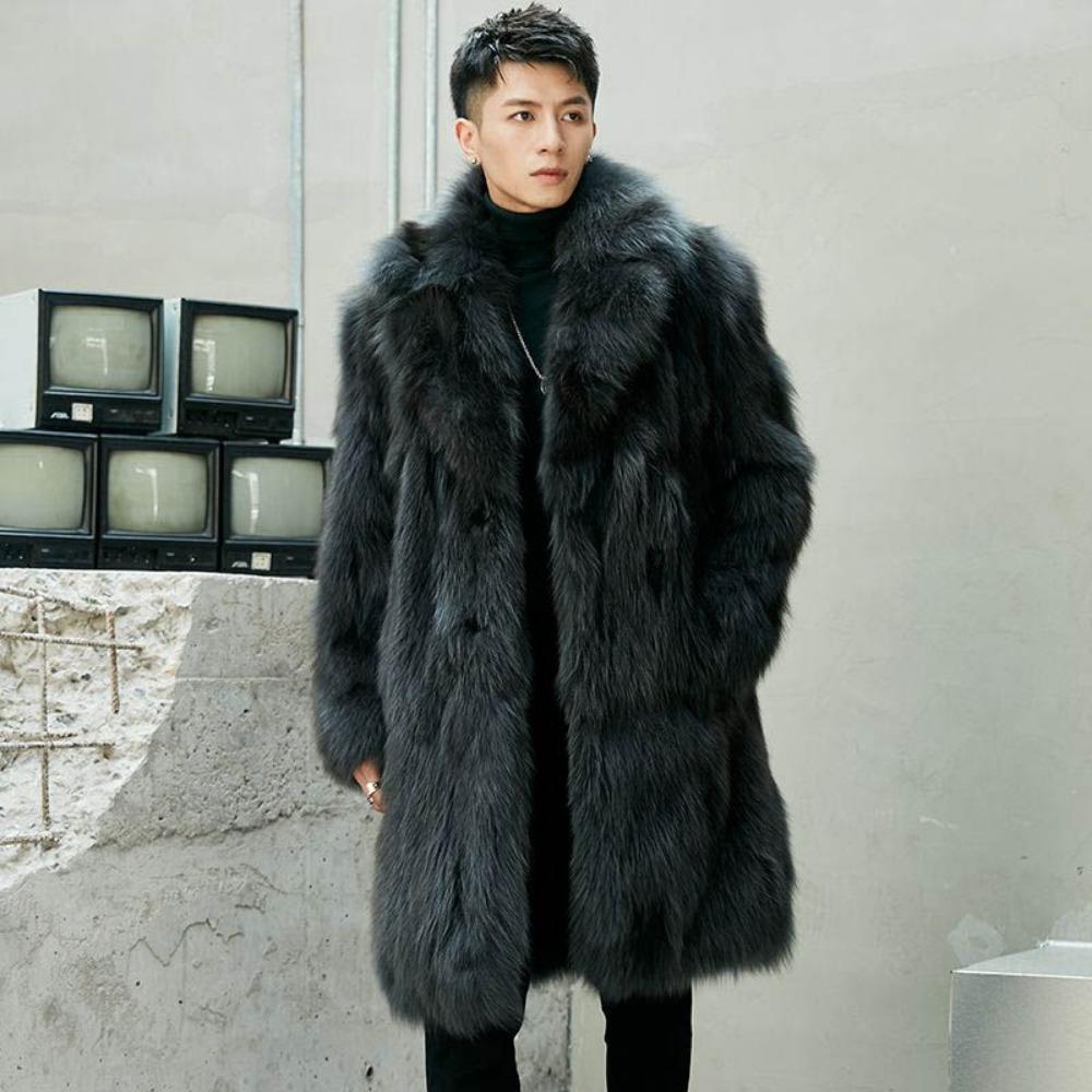 Autumn and Winter New Imitation Fox Fur Phantom Fox Men's Mid-length Coat Suit Collar Loose Men's Warm Jacket